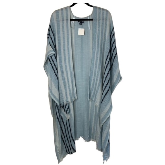 American Eagle Stripe Poncho Cape Wrap Coverup Kimono Blue Open front Y2k 2000s - Picture 2 of 16